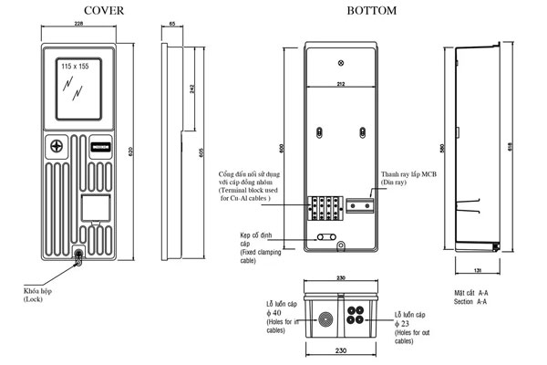 hộp 1 công tắc 3 pha chất liệu composite